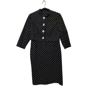 Rickie Freeman Teri Jon retro Black White Polka Dot Cotton Sheath Dress with Jac